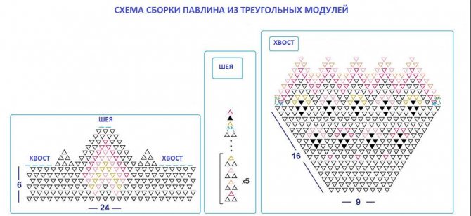 схема сборки оригами павлина